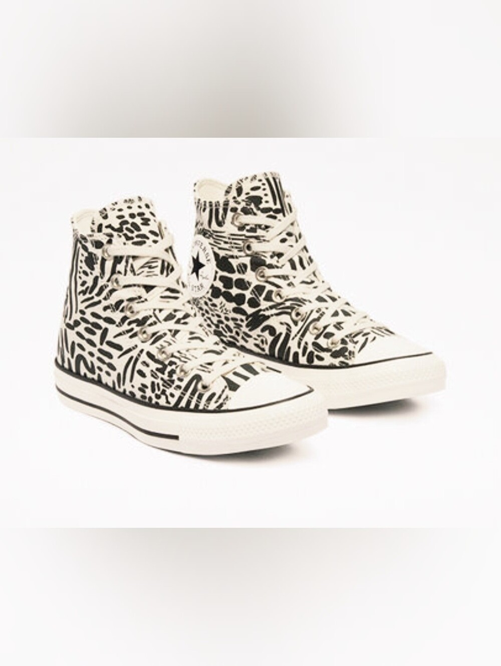 Converse White High-Top Sneakers with Black Abstract Print